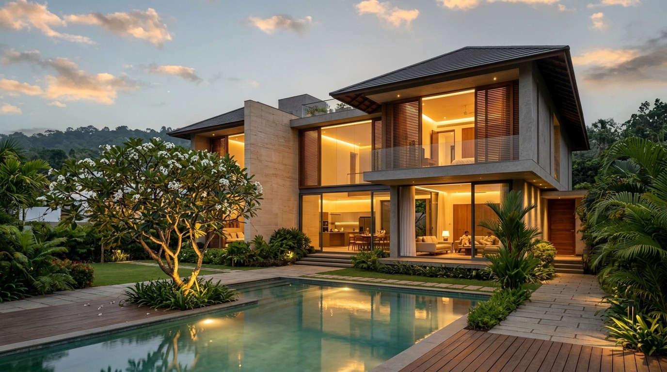 Contemporary residence at golden hour